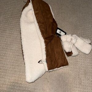 Apparis Brown and Cream Hooded Scarf with Mittens